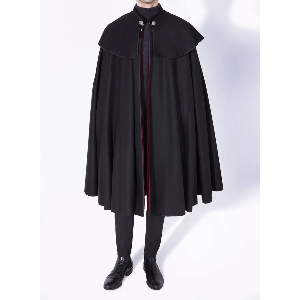 Casa Sesena Men's 1901 Cloak Merino Wool Cashmere Classic Cape Black Burgundy